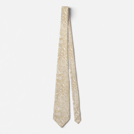 Wit en Tan Bloemen Paisley Patroon Stropdas (Voorkant)