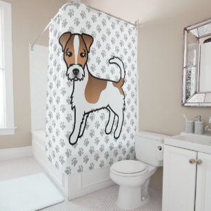 Wit- en Tanharige Jack Russell Terrier-hond met ru Douchegordijn