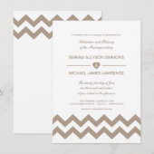 Wit en Taupe Chevron Wedding Invitations Kaart (Voorkant / Achterkant)