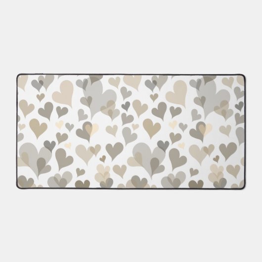 Wit en taupe hartenpatroon Elegant meisjesachtig l Bureaumat (Voorkant)