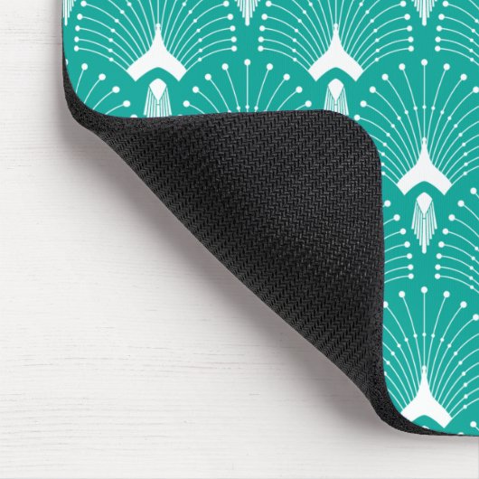 Wit en turquoise art-deco patroon muismat (Hoek)