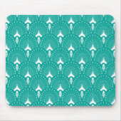 Wit en turquoise art-deco patroon muismat (Voorkant)