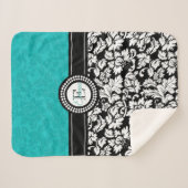 Wit en turquoise damast patroon sherpa deken (Voorkant (horizontaal))