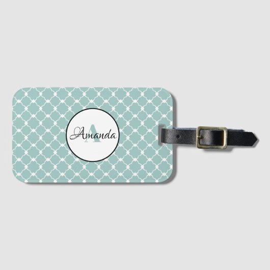 wit en turquoise , geometrisch , gepersonaliseerd bagagelabel (Voorkant (horizontaal))