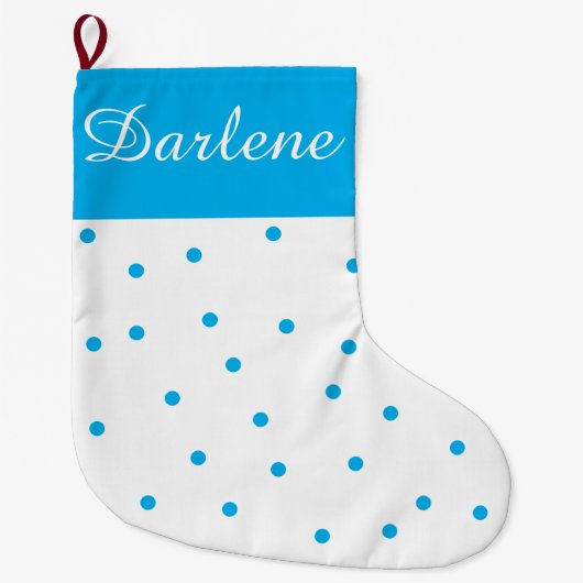 Wit en turquoise polka stip: grote kerstsok (Voorkant)
