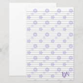 Wit en Violet Bloemen Papier Monogram (Voorkant / Achterkant)