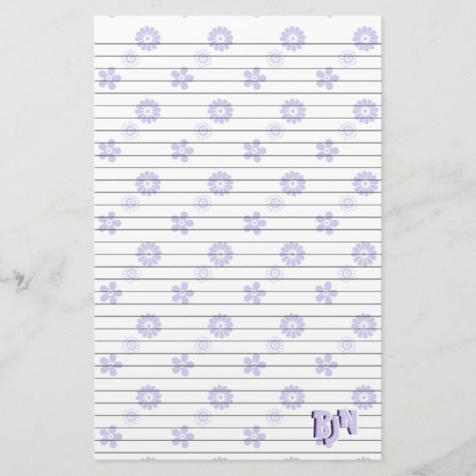 Wit en Violet Bloemen Papier Monogram (Voorkant)