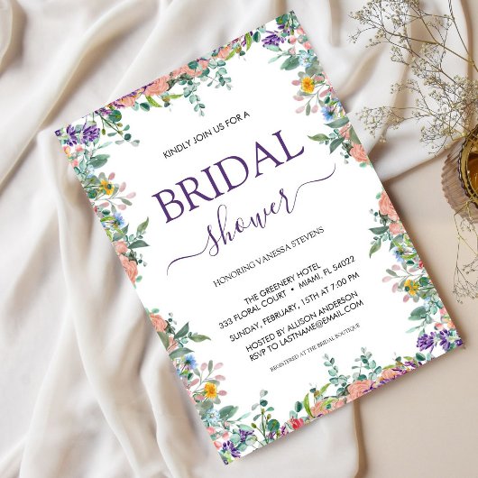 Wit en Violet Waterverf Bloem Vrijgezellenfeest Kaart