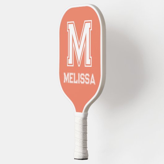 Wit en Zalm Minimalistisch Modern Monogram Pickleball Paddle (Links)