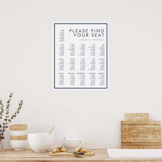 Wit en zeemacht Moderne minimale bruiloft Poster (Keuken)