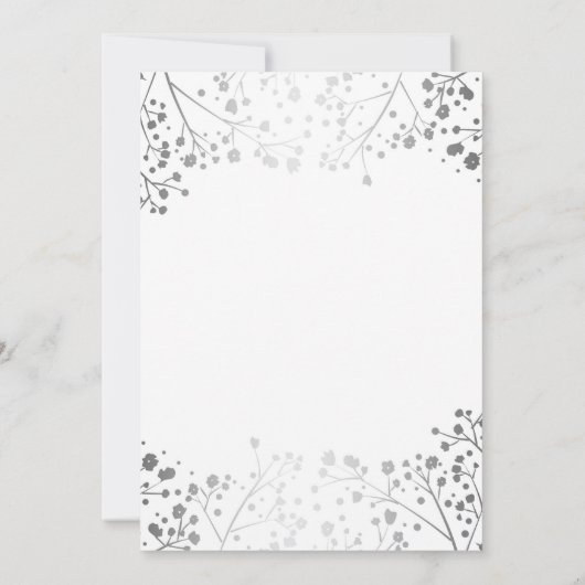 Wit en Zilver Baby's Breath Bruiloft Kaart (Achterkant)