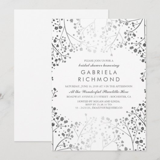 Wit en Zilver Baby's Breath Vrijgezellenfeest Kaart (Voorkant / Achterkant)