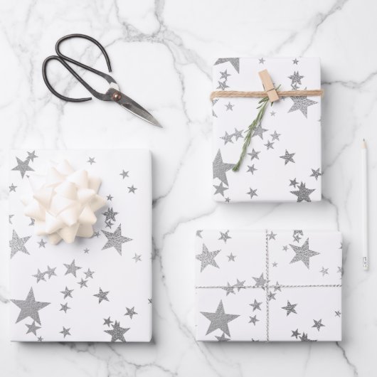 Wit en Zilver Celestial Star Wrapping Papier Inpakpapier Vel (Voorkant)