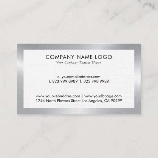 Wit en zilver eenvoudig visitekaartje (Achterkant)