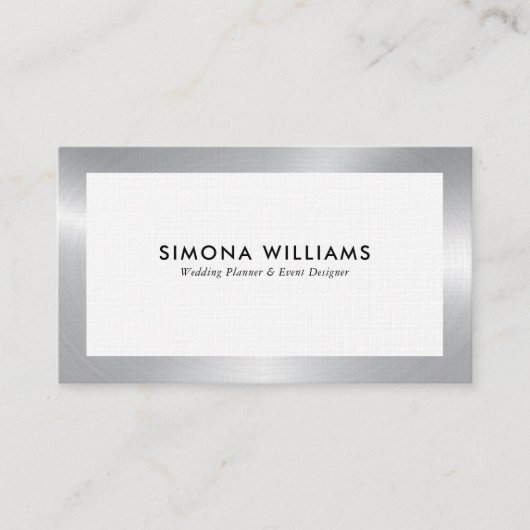 Wit en zilver eenvoudig visitekaartje (Voorkant)