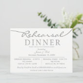 Wit en zilver Elegant Script Rehearsal Dinner Kaart (Staand voorkant)