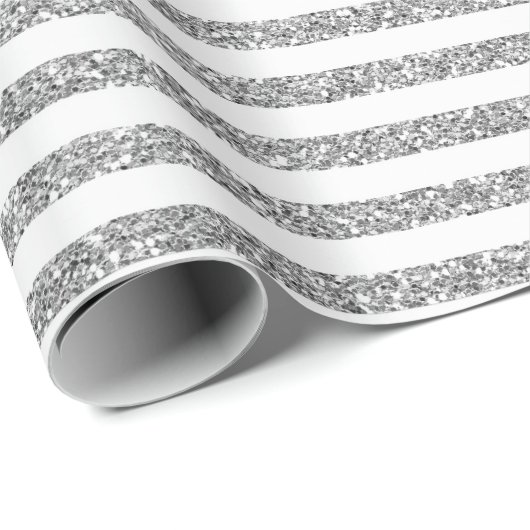 Wit en zilver Glitter Line Art Patroon Cadeaupapier (Rol Hoek)