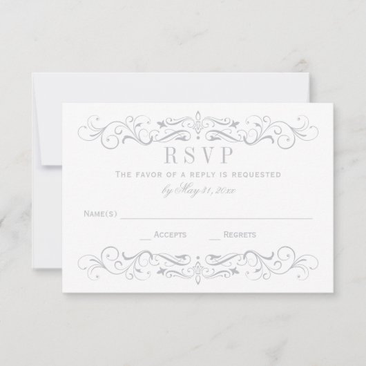  Wit en Zilver Grijze Vlaams Bouw RSVP Kaartje (Voorkant)