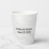 Wit en Zilver Kant en Parels op Satijn Papieren Bekers (Voorkant)