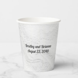 Wit en Zilver Kant en Parels op Satijn Papieren Bekers