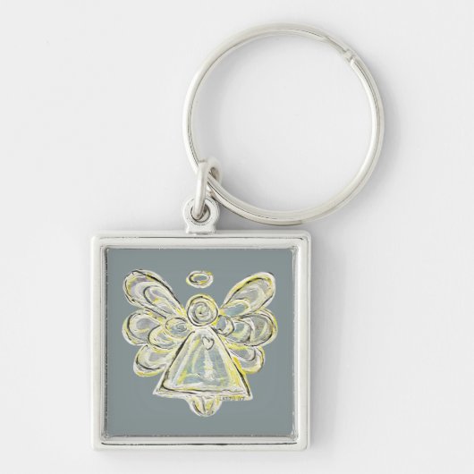 Wit en Zilver Licht Guardian Angel Art Sleutelhang Sleutelhanger (Voorkant)
