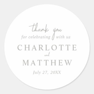 Wit en Zilver Manuscript Dank u Bodenbok Ronde Sticker