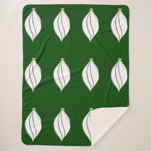 Wit en Zilver Ornament Groene Sherpa Deken (Voorkant)