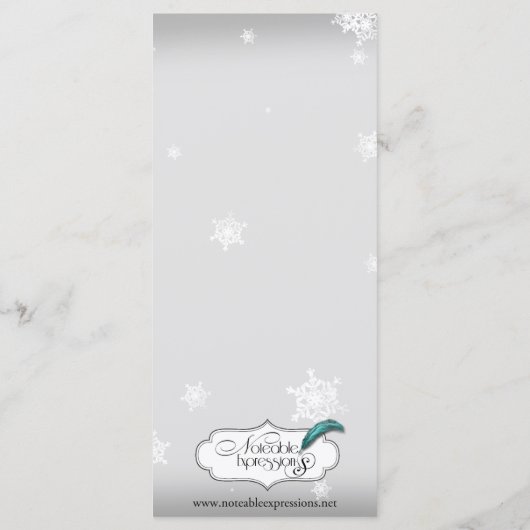 Wit en Zilver Sneeuwvlok Bruiloft Menu (Achterkant)