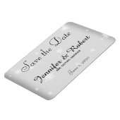 Wit en Zilver Sneeuwvlok Bruiloft Save the Date Magneet (Linkerzijde)