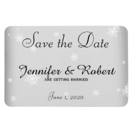Wit en Zilver Sneeuwvlok Bruiloft Save the Date Magneet