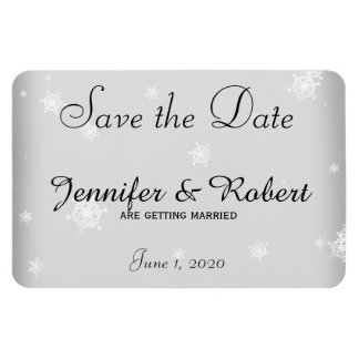 Wit en Zilver Sneeuwvlok Bruiloft Save the Date Magneet