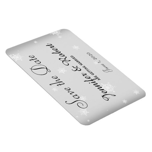 Wit en Zilver Sneeuwvlok Bruiloft Save the Date Magneet (Rechterzijde)
