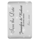 Wit en Zilver Sneeuwvlok Bruiloft Save the Date Magneet (Verticaal)