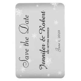 Wit en Zilver Sneeuwvlok Bruiloft Save the Date Magneet
