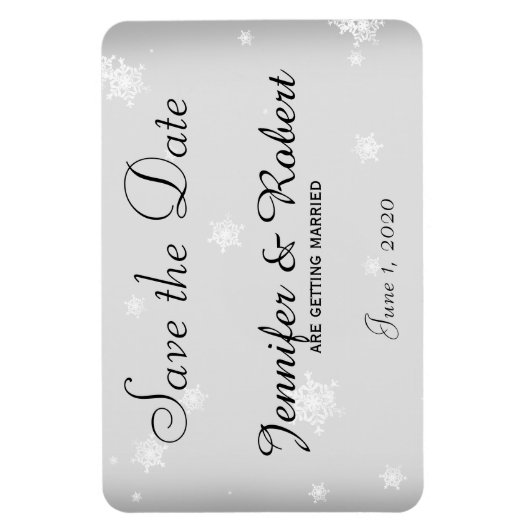 Wit en Zilver Sneeuwvlok Bruiloft Save the Date Magneet (Verticaal)