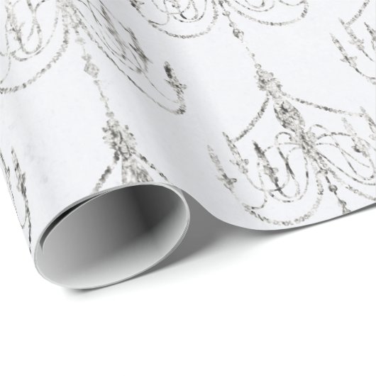 Wit en Zilveren Folie Damask Cadeaupapier (Rol Hoek)