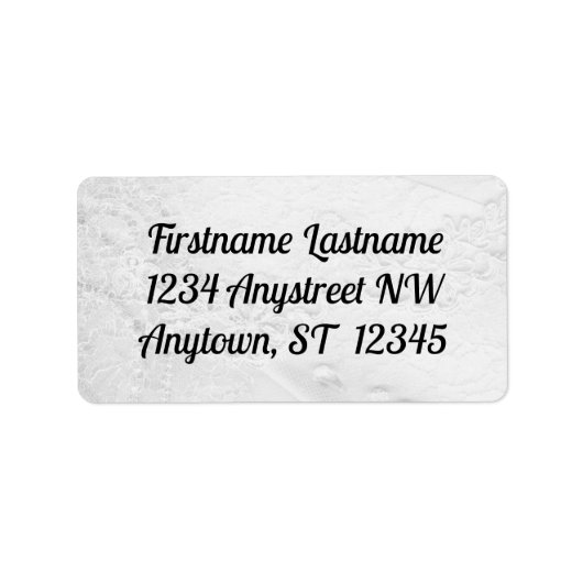 Wit en Zilveren Kant en Parels op Satijnen Bruilof Etiket (Voorkant)