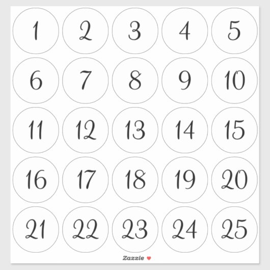 Wit en zwart 1 - 25 genummerde cirkels sticker (Vel)