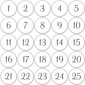 Wit en zwart 1 - 25 genummerde cirkels sticker (Voorkant)