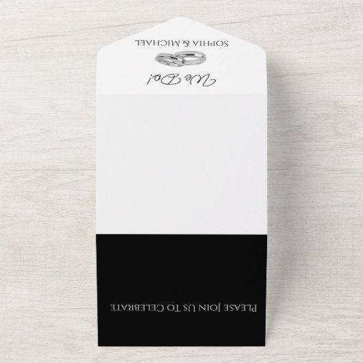 Wit en Zwart Affair-Trouwringen-Foto All In One Uitnodiging (Buitenkant)