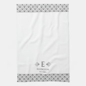 Wit-en-zwart art-deco-waaier diamanten monogram theedoek (Verticaal)
