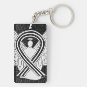 Wit en zwart bewustzijn Ribbon Angel - sleutelkete Sleutelhanger