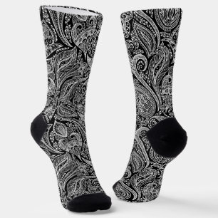 Wit en zwart bloemmotief paisley patroon sokken