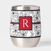 Wit en zwart bloemmotief: rood monogram (Achterkant)