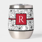 Wit en zwart bloemmotief: rood monogram (Voorkant)