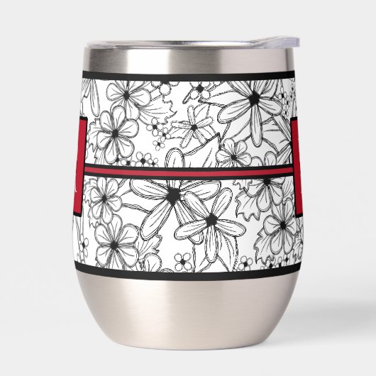 Wit en zwart bloemmotief: rood monogram (Links)