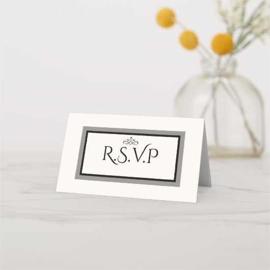 Wit en zwart bruiloft r.s.v.p kaart plaatskaartje (Voorkant)