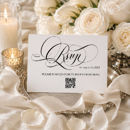 Wit en Zwart Calligrafie Bruiloft RSVP Kaartje