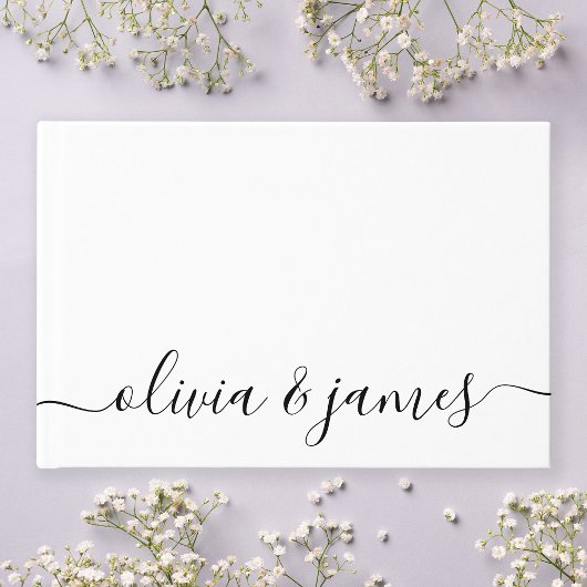 Wit en Zwart Calligrafiescript Weddenschap Gastenboek