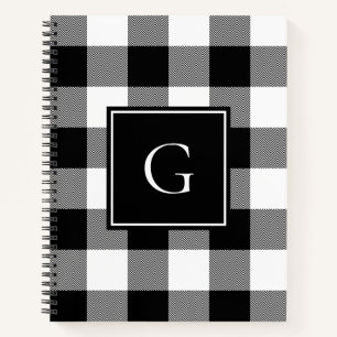 Wit en zwart Chevron Buffalo Plaid Monogram Notitieboek